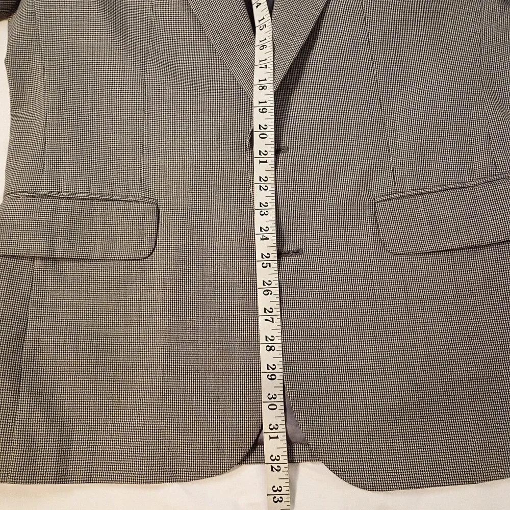 VTG Lands' End 40R Wool Black‎ Houndstooth Blazer Sport Coat Jacket 2 Button USA